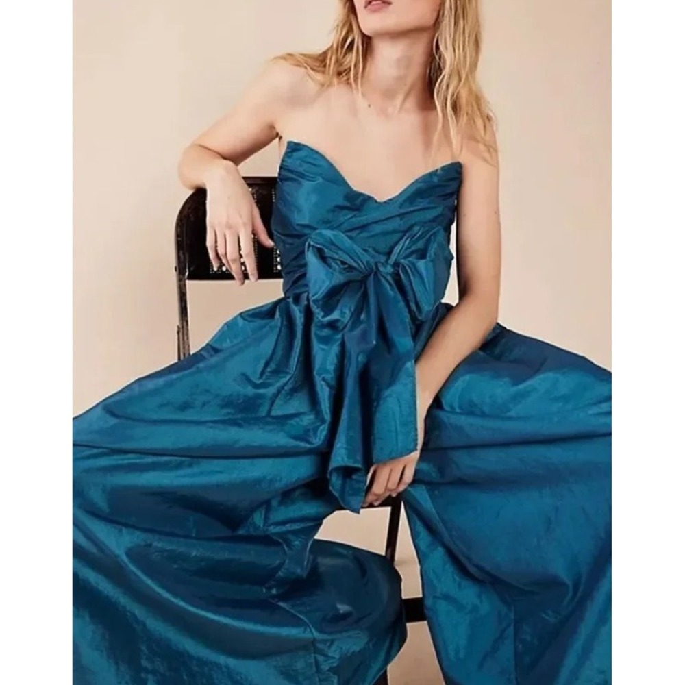 Free People Gorgeous Solid Serendipity Teal Blue Jumpsuit Taffeta Jumpsuit NWT L